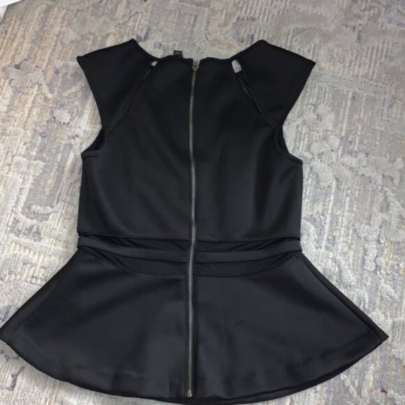GUESS illusion Mesh cutout peplum black blouse top M, zip up back - Picture 6 of 8